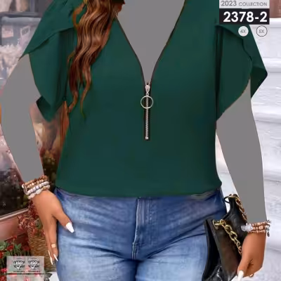 شومیز آستین کوتاه یقه زیپ سایز بزرگ