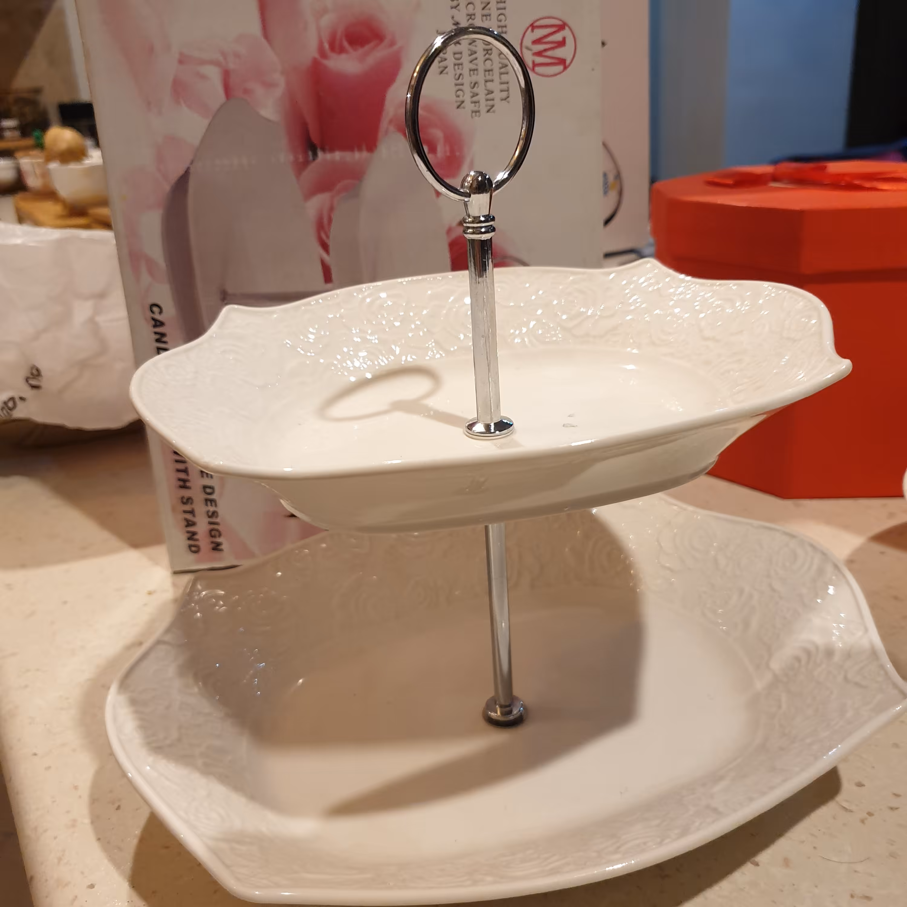 ظرف شیرینی خوری دو طبقه طرح رز