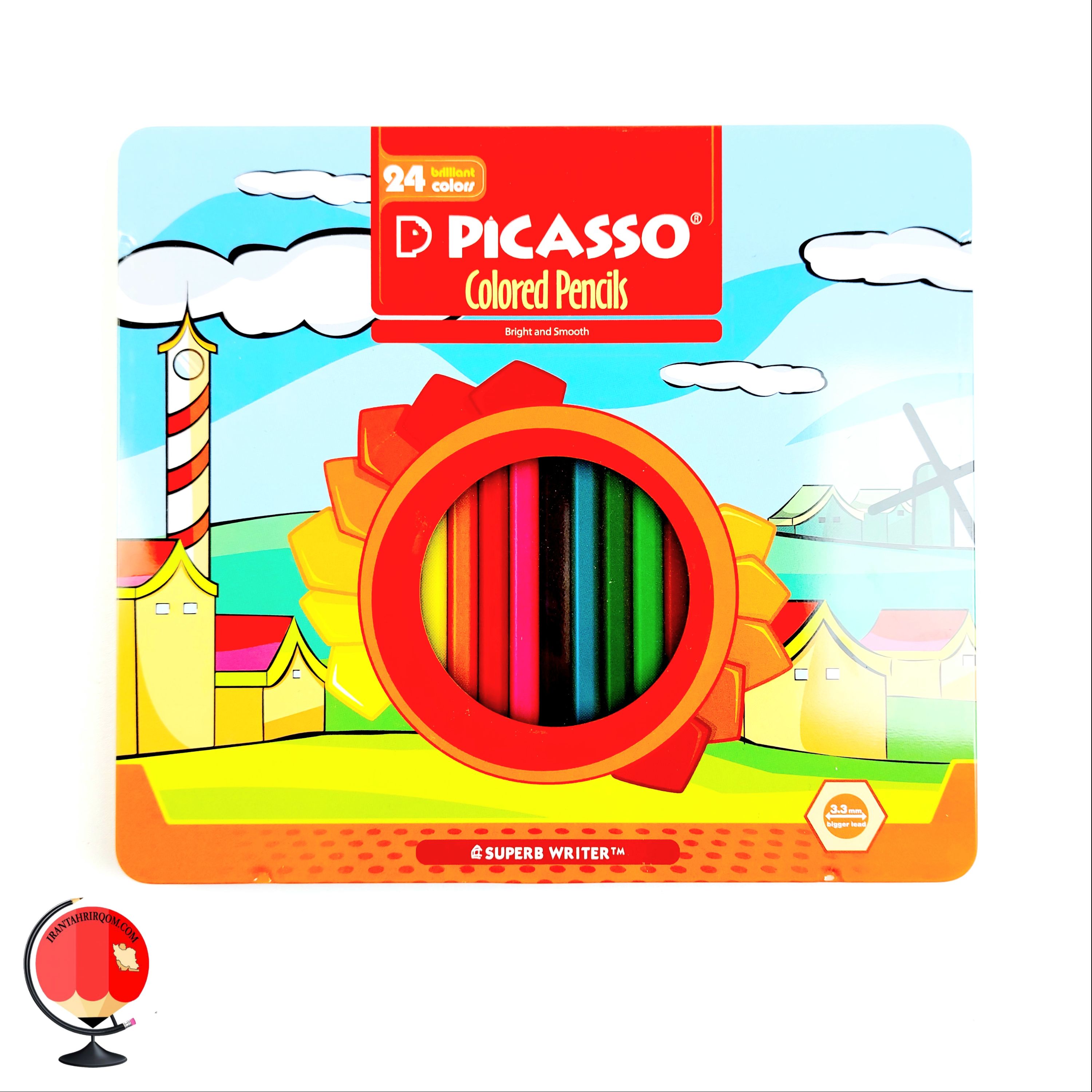 مداد رنگی 24 رنگ پیکاسو جعبه فلز picasso قرمز کد 1475