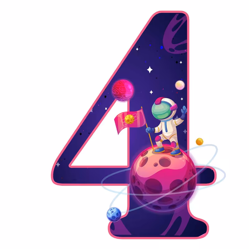 استند رومیزی تولد مدل عدد 4 طرح .فضانورد کد 1034