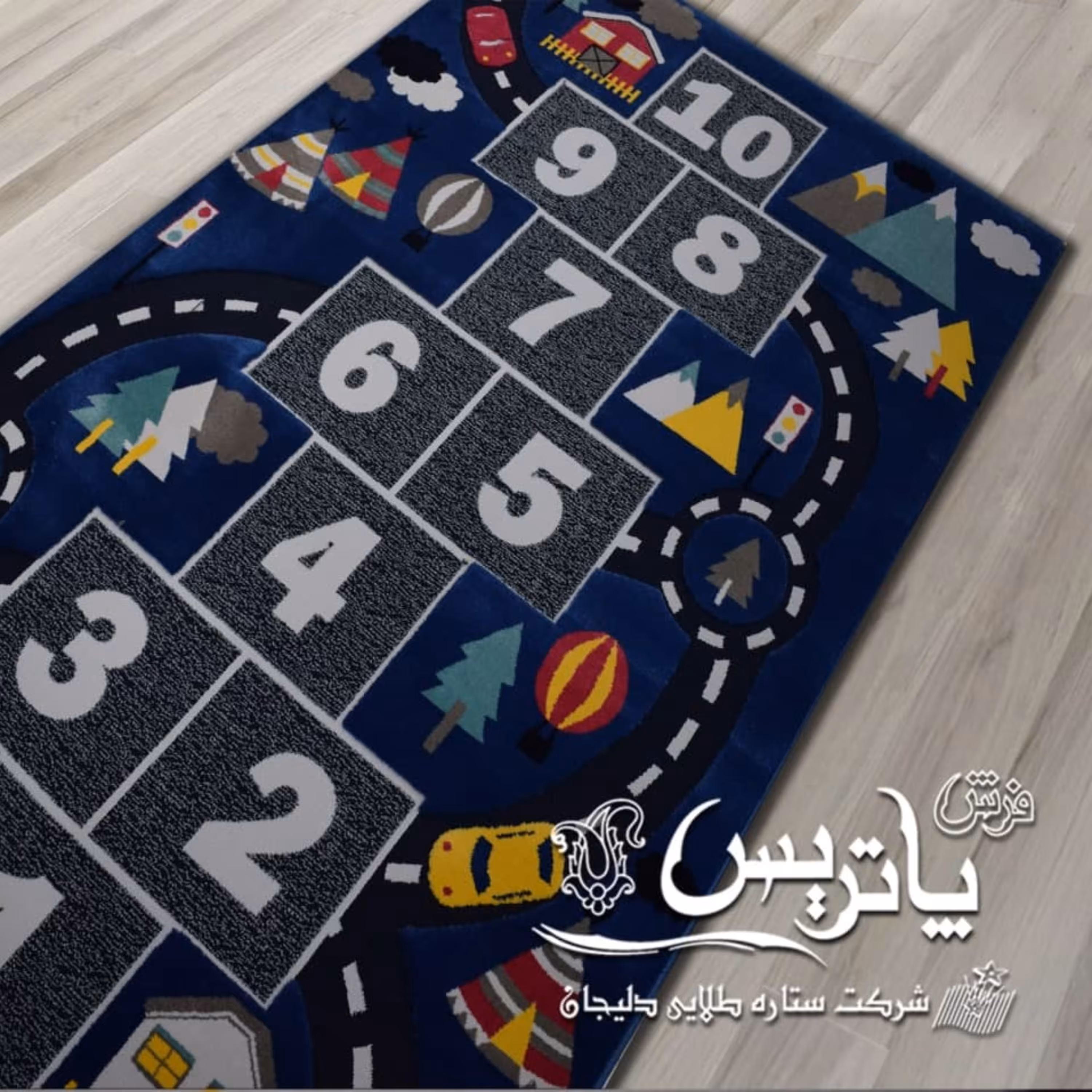 فرش پاتریس  فرش گلیم کودک 400شانه طرح کارتینگ آبی سایز کناره یک در یک ونیم متری