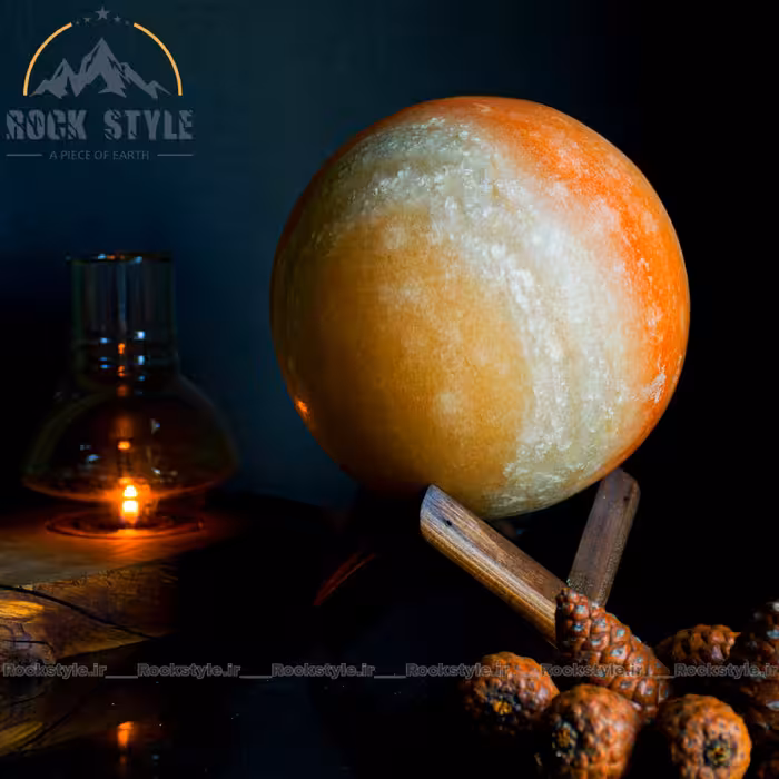 آباژور سنگ نمک گوی پایه چوبی کد