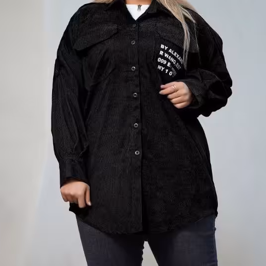 شومیز مانتویی کبریتی جنس مخمل کبریتی ریز طرح پشت دکمه نما 