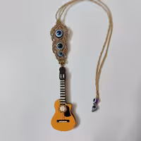 آویز خودرو مکرومه بافی چشم نظر گیتار کلاسیک چوبی