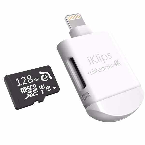 آدام المنتس کارت خوان لایتنینگ مدل iKlips miReader 4K با ظرفیت 128 گیگابایت - سفید - Hiapple.ir