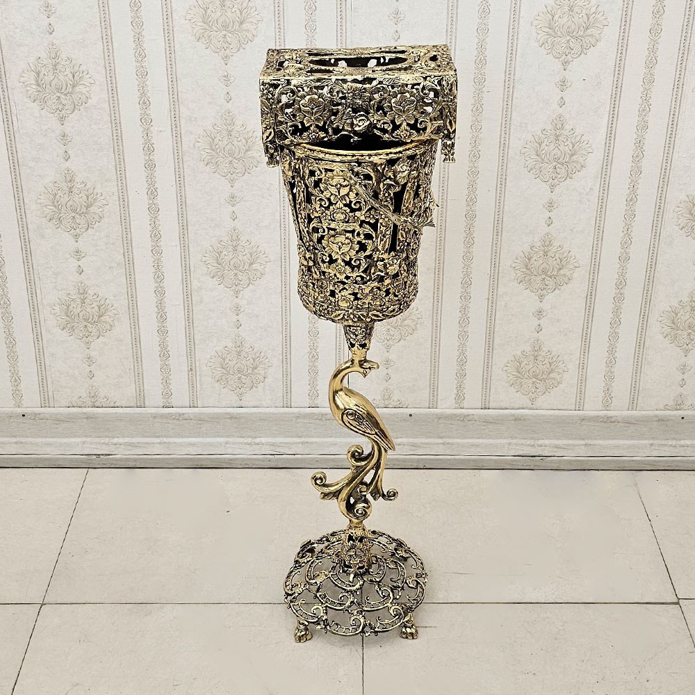سطل و جا دستمال کاغذی برنزی مدل گل رز پایه درنا کد 1764 ( سطل و دستمال برنجی )