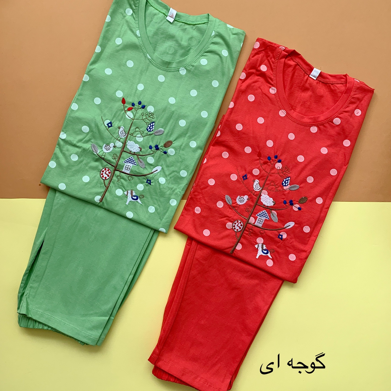 ست تیشرت شلوار زنانه سوپر پنبه سورن قواره بزرگ طرح درخت مناسب سایز46-52