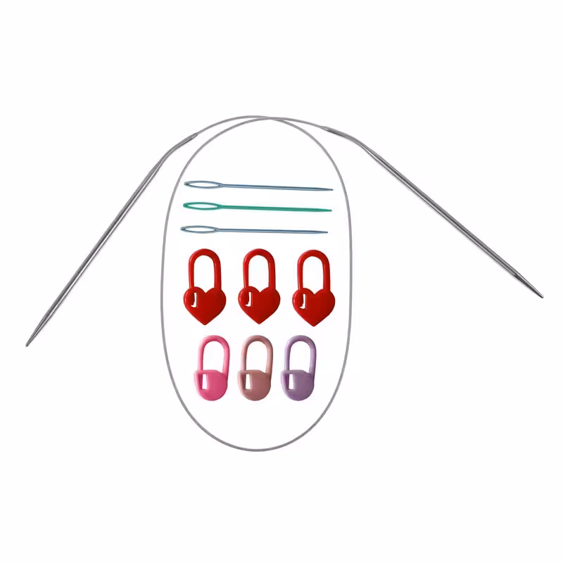 میل بافتنی سیم بکسلی 80 سانت شماره 4 به همراه ملزومات بسته 10تایی