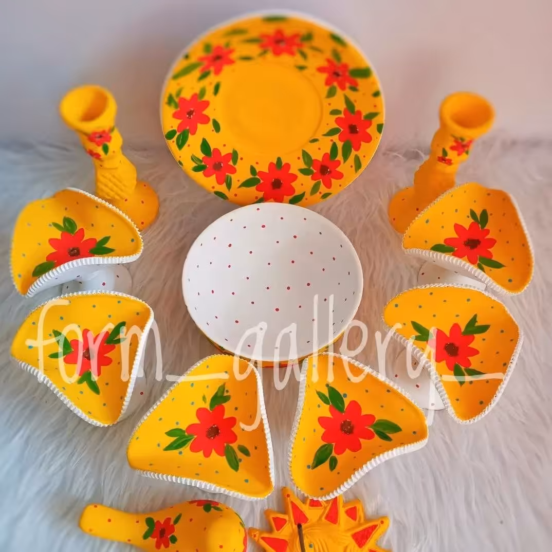 ست هفت سین نارنجی حنس سفال قابل تغییردررنگ وقابل شستشو با اسکاج