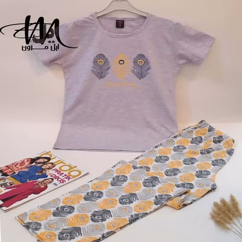 ست تیشرت و شلوار زنانه پر طاووس
