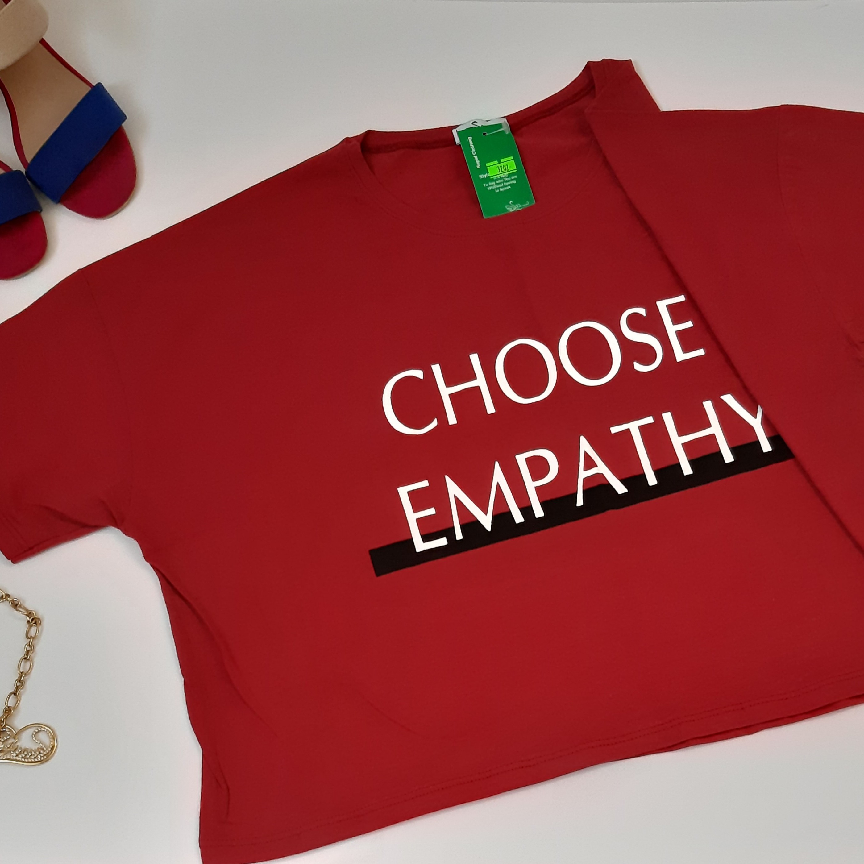 کراپ زنانه دخترانه مدل لش یقه گرد  مدل choose empathey