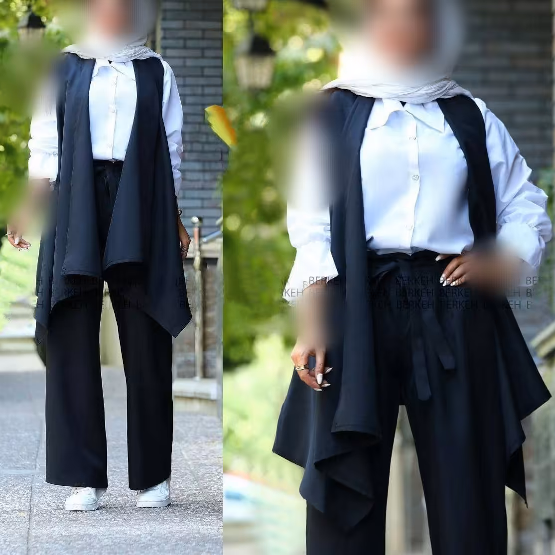 سه تیکه مکانیک جنس مکانیک شومیز داکرون رنگ طوسی و مشکی فری سایز 36 تا 46