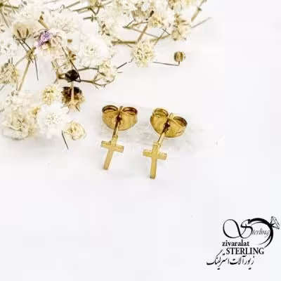 گوشواره استیل صلیب طلایی طرح طلا کد 17428