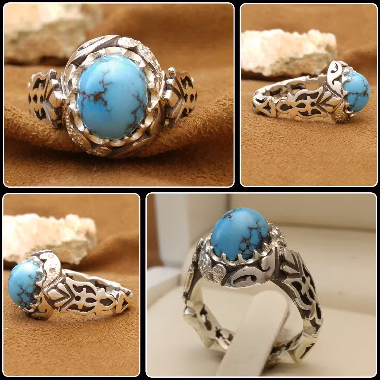 انگشتر نقره مردانه نگین فیروزه