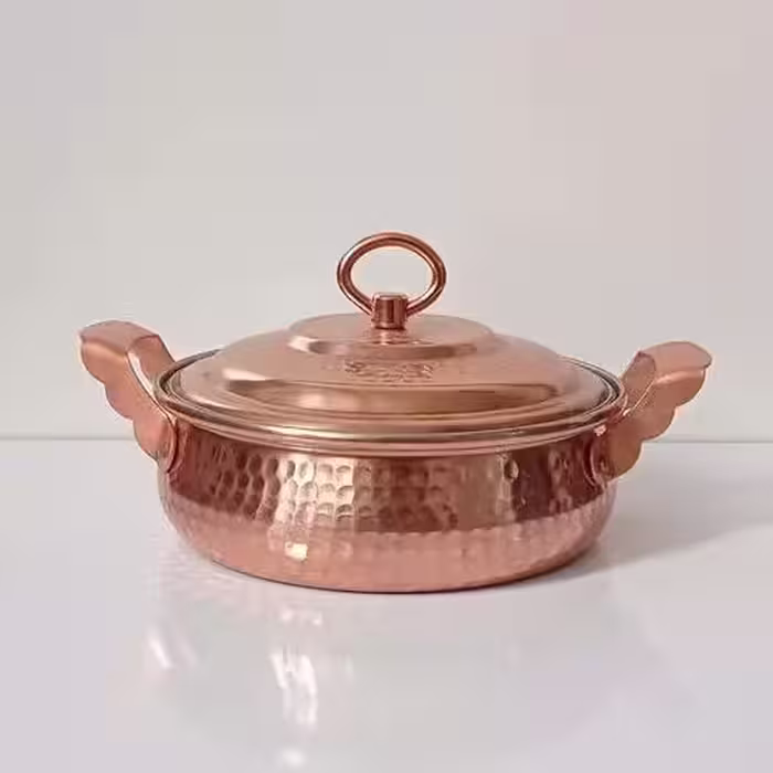 ماهیتابه مسی درب دار نانو شده طرح شکمی سایز 2