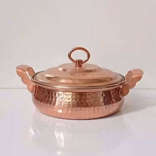 ماهیتابه مسی درب دار نانو شده طرح شکمی سایز 2