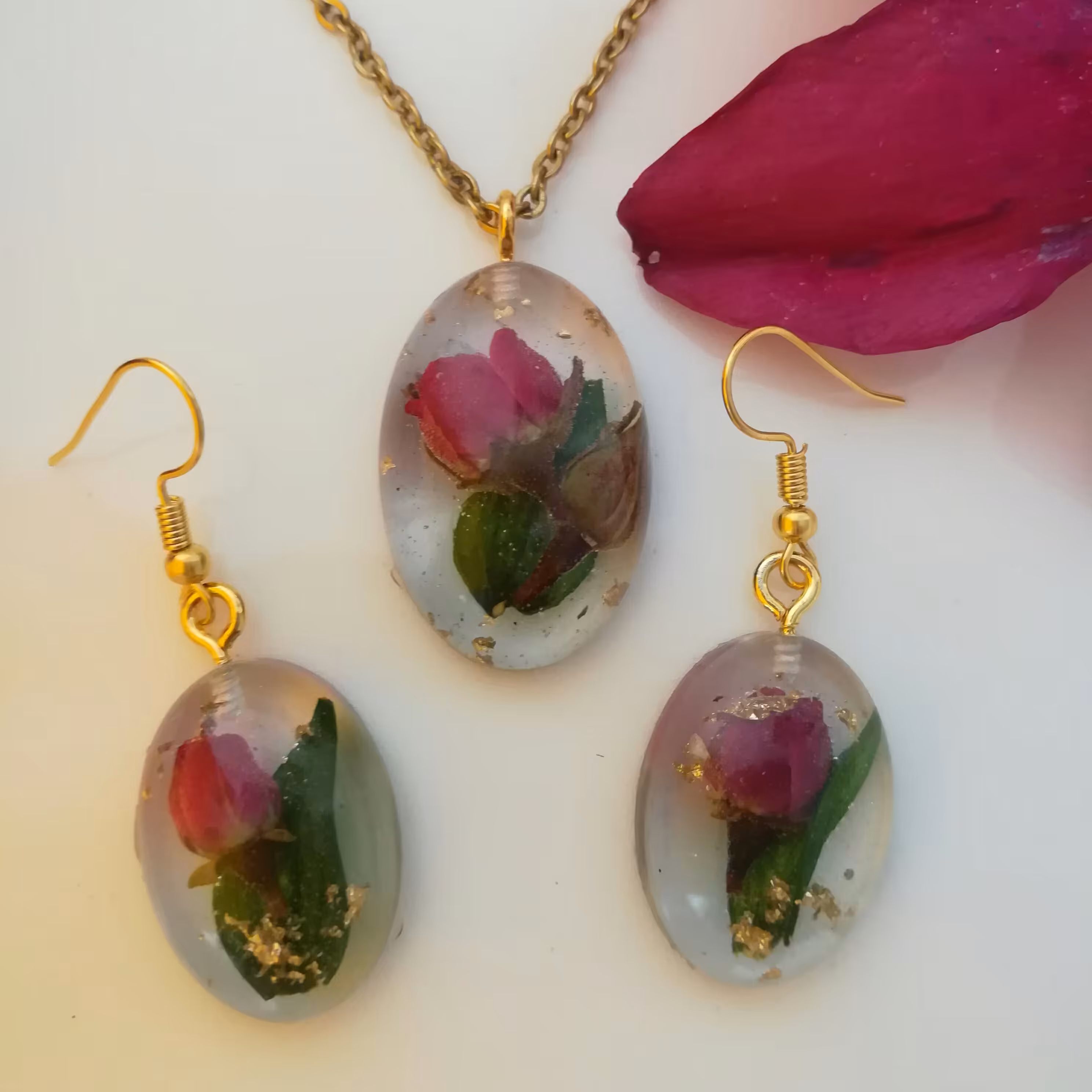 نیم ست زیبای رزین گلهای طبیعی