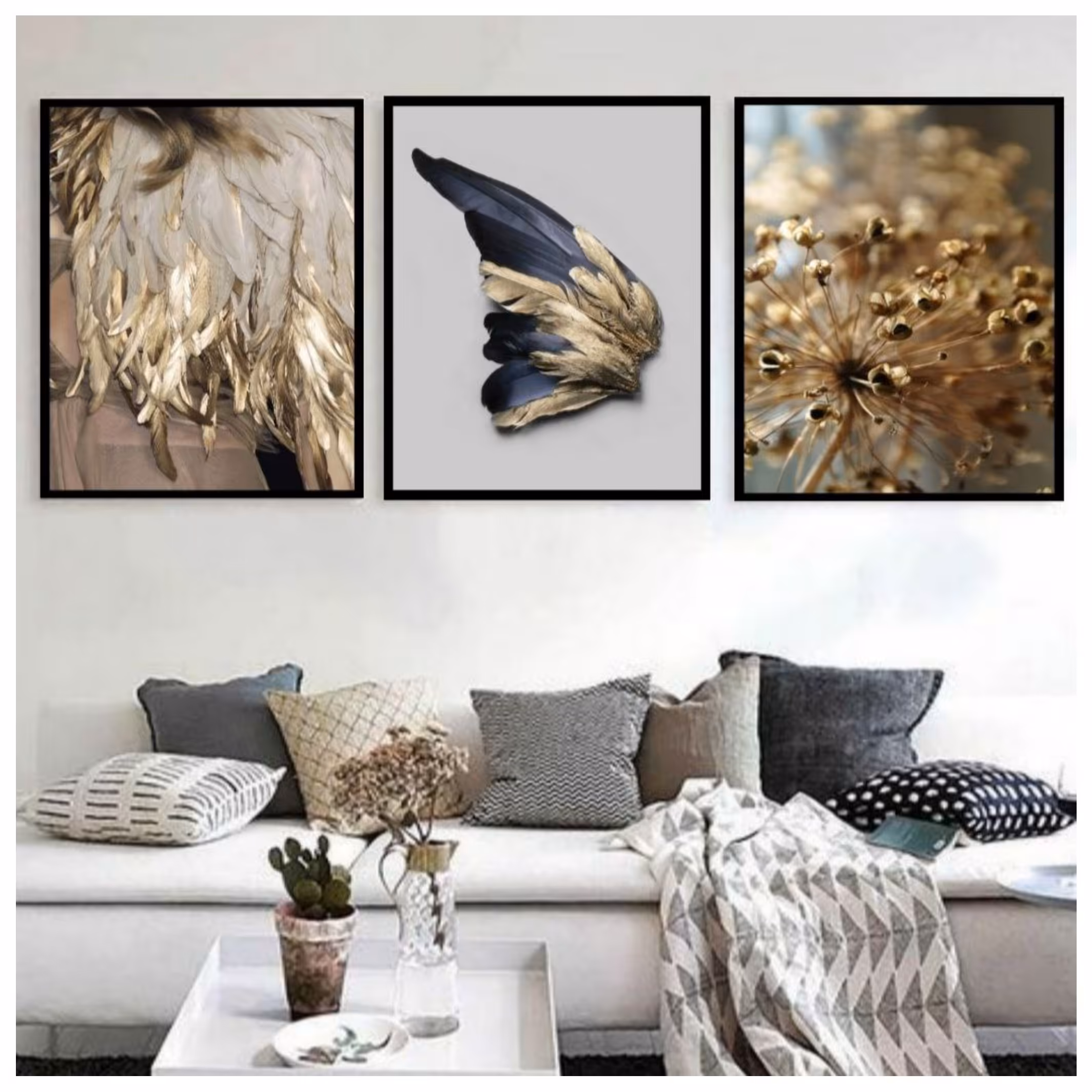 تابلو دکوراتیو 3تیکه طرح بال و گل