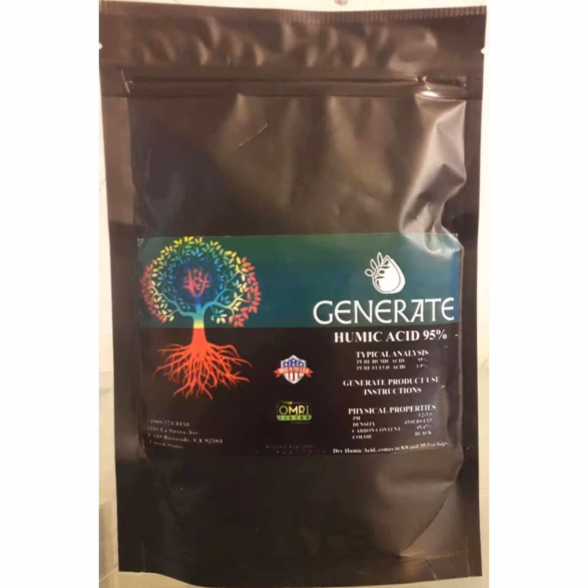 هیومیک اسید پودری اصل برند جنریت بسته 250 گرمی محصول ایالات متحده