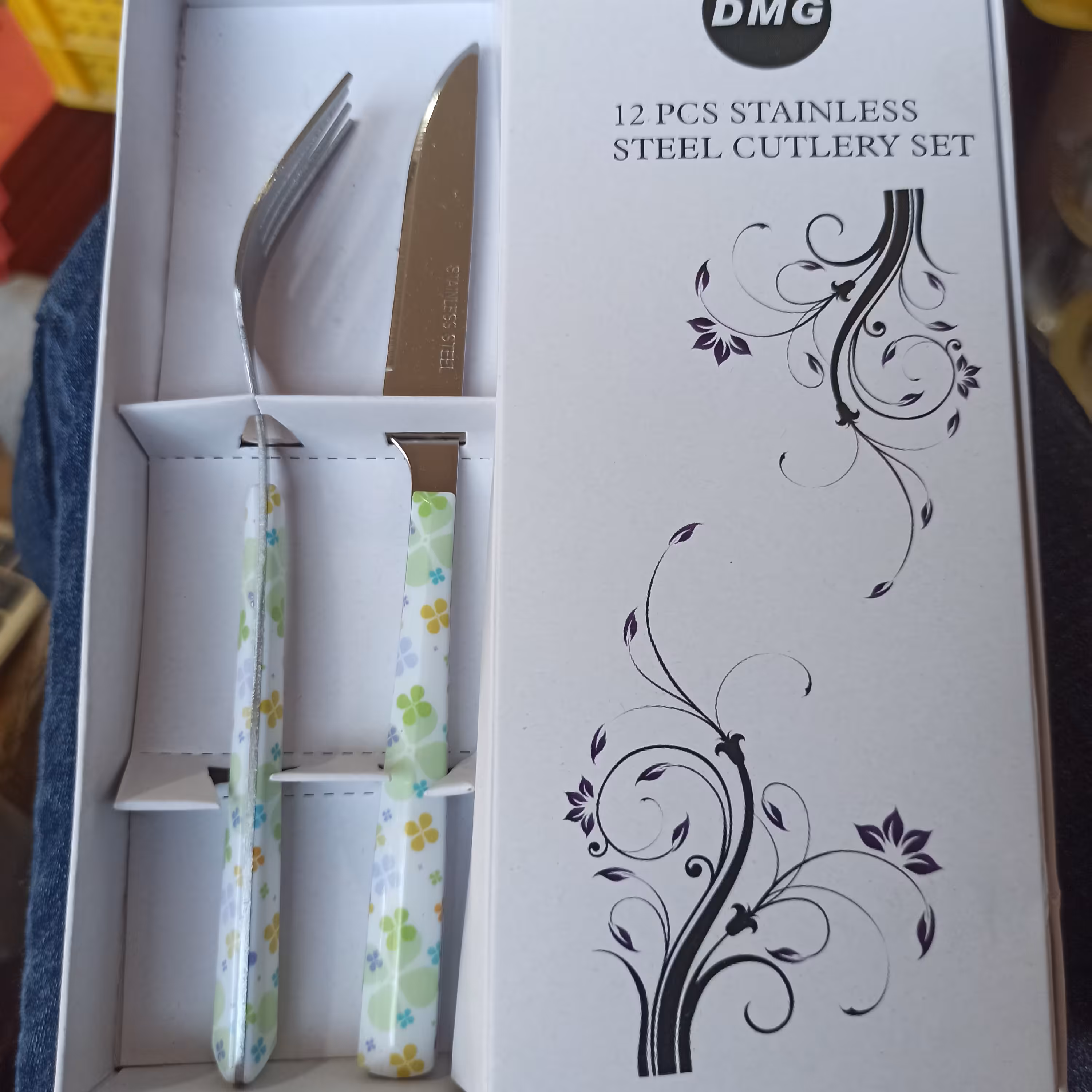 کارد و چنگال یکتیکه کاردچنگال گلدارDMG  چاقو چنگال باهم195