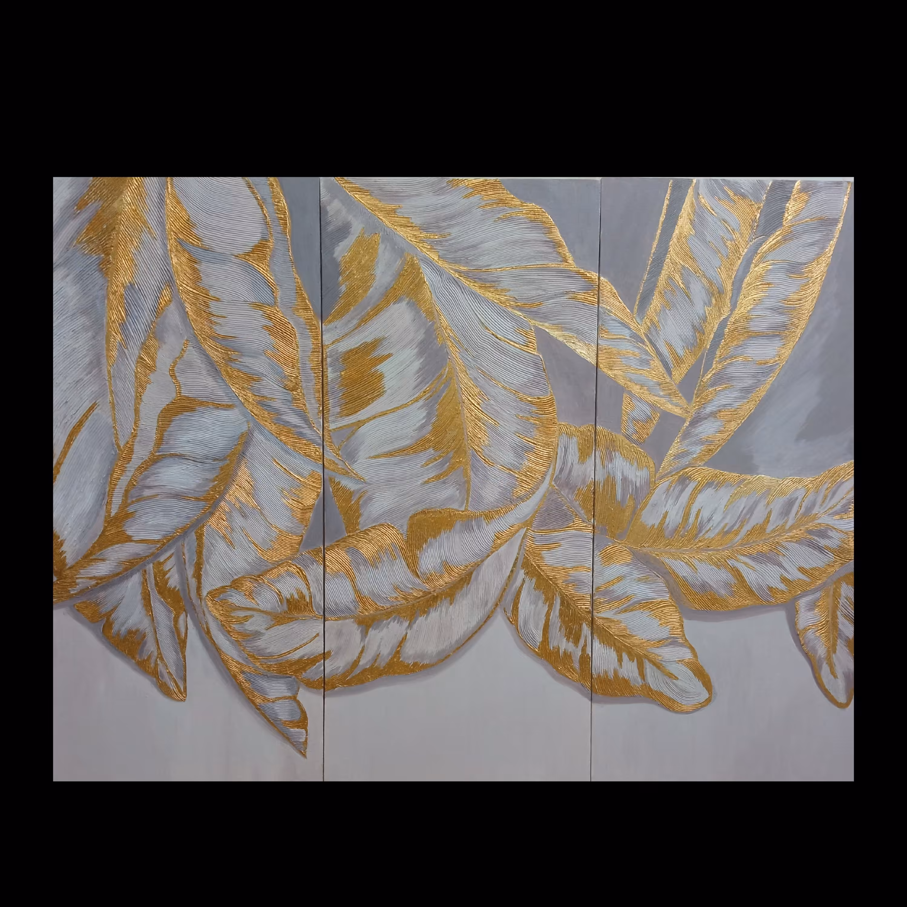 تابلوی دکوراتیو  دست ساز.سه لت.اندازه هر لت(40 در 90).کار شده با خمیر تکسچر و  رنگ اکریلیک و ورق طلا