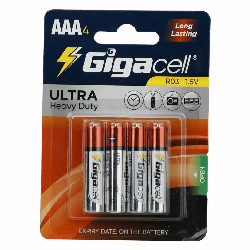 باتری نیم قلمی گیگاسل مدل Ultra Heavy Duty R03 بسته چهار عددی