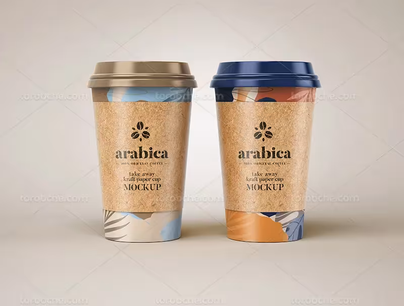 موکاپ PSD لیوان قهوه از زاویه رو به رو | گرافیک با طعم تربچه