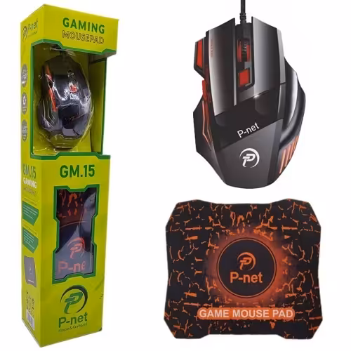 ماوس گیمینگ PNETمدل GM-15 همراه ماوس پد