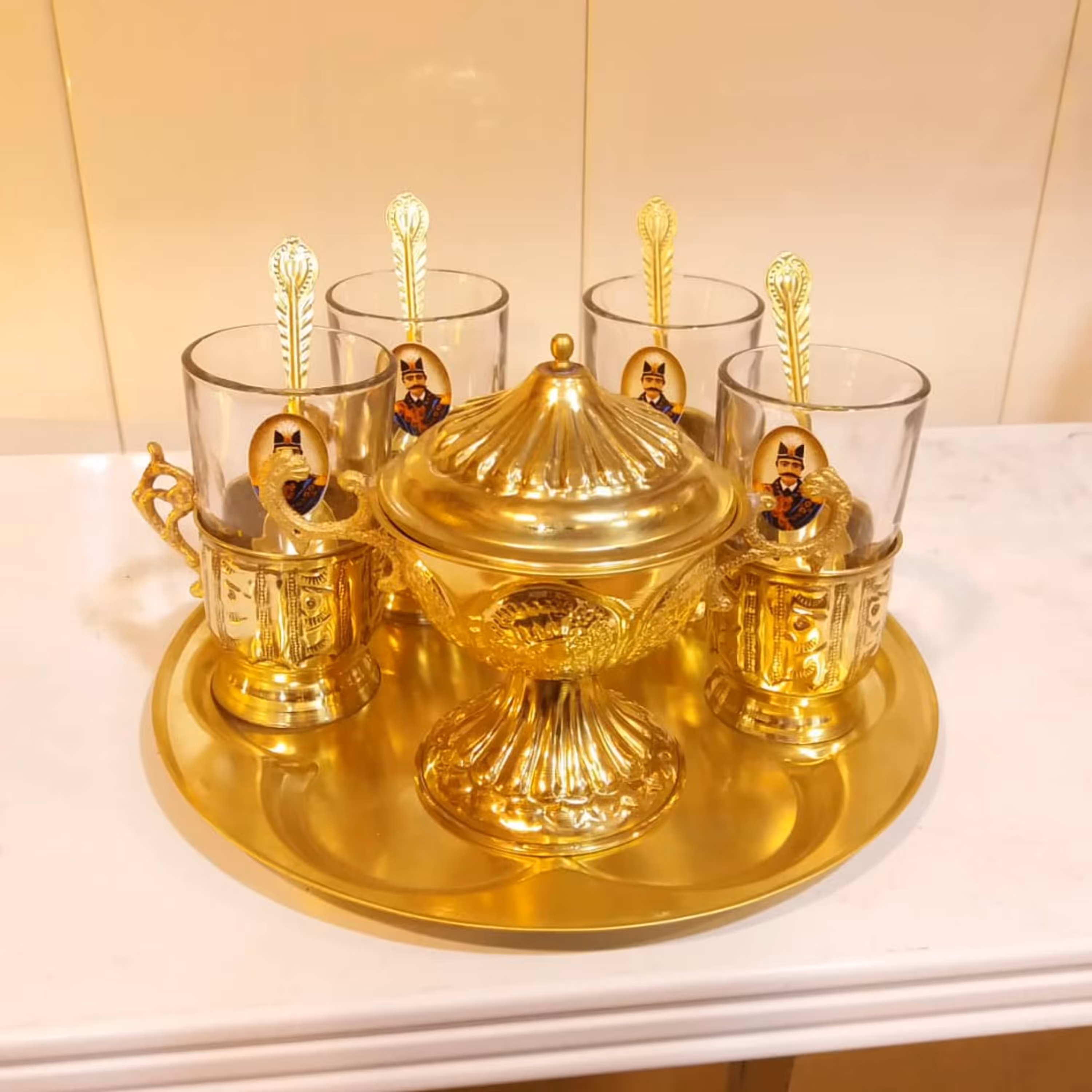 سرویس چای خوری 4 نفره برنجی