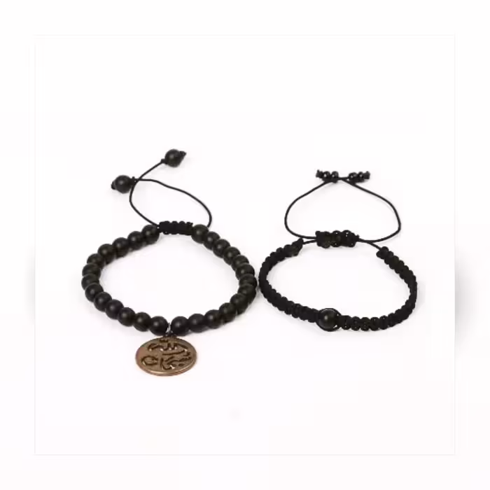 دستبند ست با سنگ اونیکس و بافت مشکی