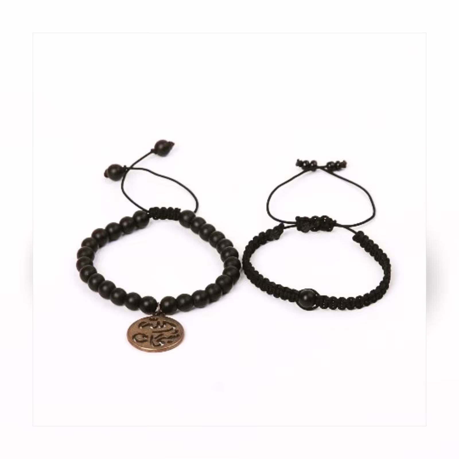 دستبند ست با سنگ اونیکس و بافت مشکی