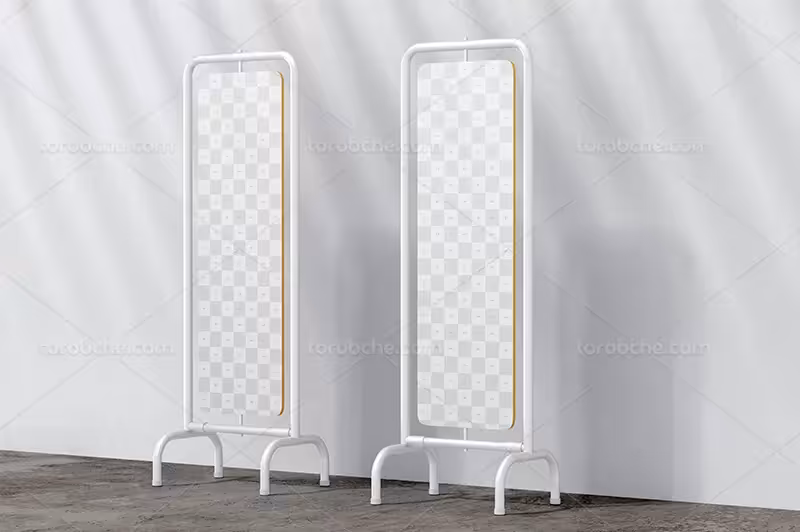 موکاپ لایه باز استند شهری از زاویه رو به رو | گرافیک با طعم تربچه