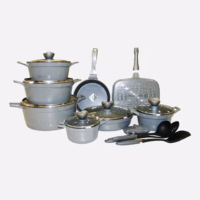 سرویس قابلمه 16 پارچه طوسی گرانیتی مدل لاین یونیک کد UN-7766