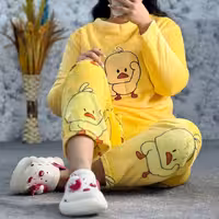 ست دو تیکه تدی زمستانی طرح  زرد