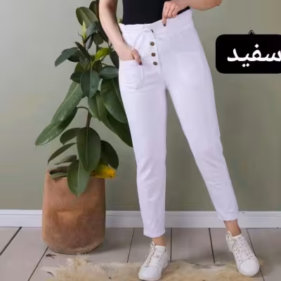 شلوار مام فیت کتان کش بالونی