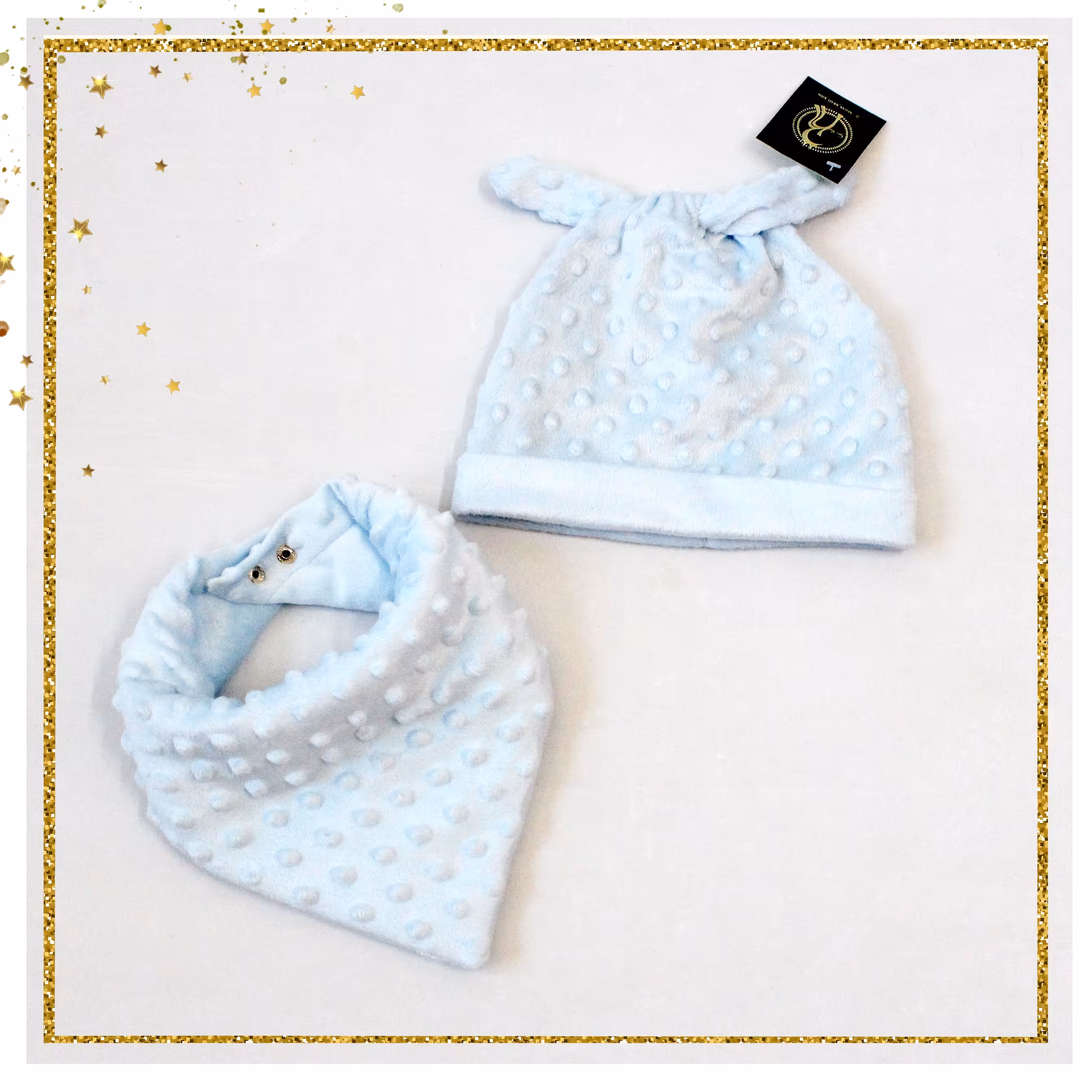 ست کلاه و شالگردن فانتزی پسرانه آبی  طرح دستمال گردن