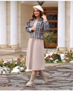 کت سارافون کتان و الیاف چهارخونه