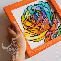تابلو گل رز هفت رنگ نقاشی روی شیشه (ویترای) قاب سفید