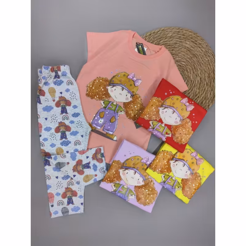 تیشرت شلوارک دخترانه مناسب 3 تا 7 سال با کیفیت عالی طرح موفرفری