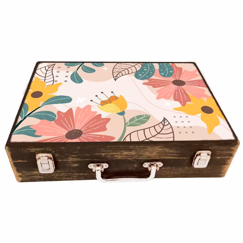 جعبه چوبی مدل چمدان بزرگ طرح بهاری 2      