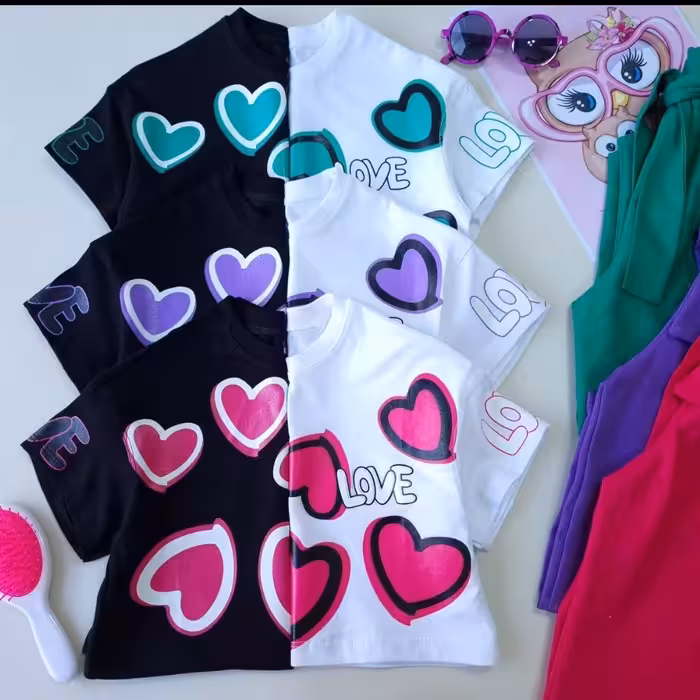 کراپ و شلوار دخترانه سایز 40 تا 60 طرح قلب ارسال رایگان 