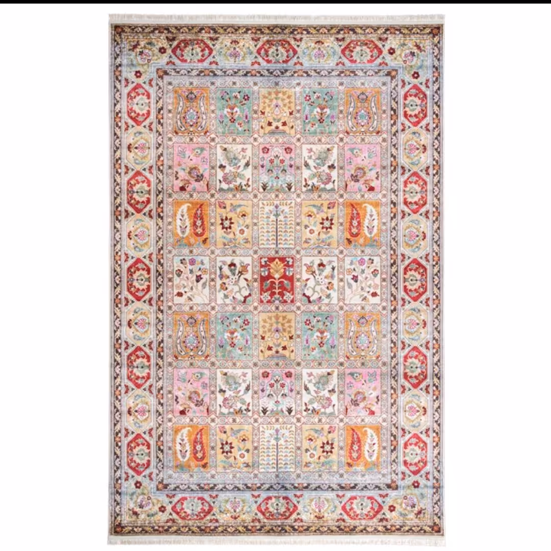 فرش طرح چهل تیکه 700 شانه تراکم 3300 نخ ابریشم سایز 6 متر مناسب برای اتاق خواب و پذیرایی