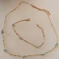 ست گردنبند و دستبند چشم نظر با زنجیر باگتی ظریف