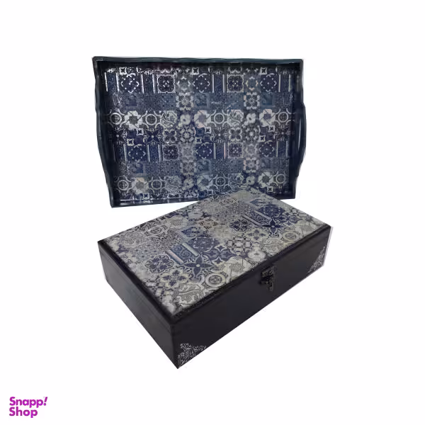 ست سینی و جعبه چوبی مدل ارغوان مجموعه دو عددی