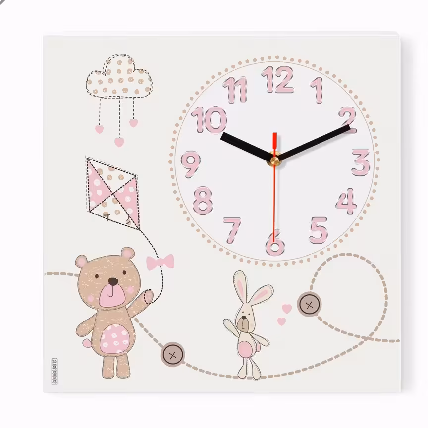 ساعت دیواری کودک طرح خرس و خرگوش کد 9580