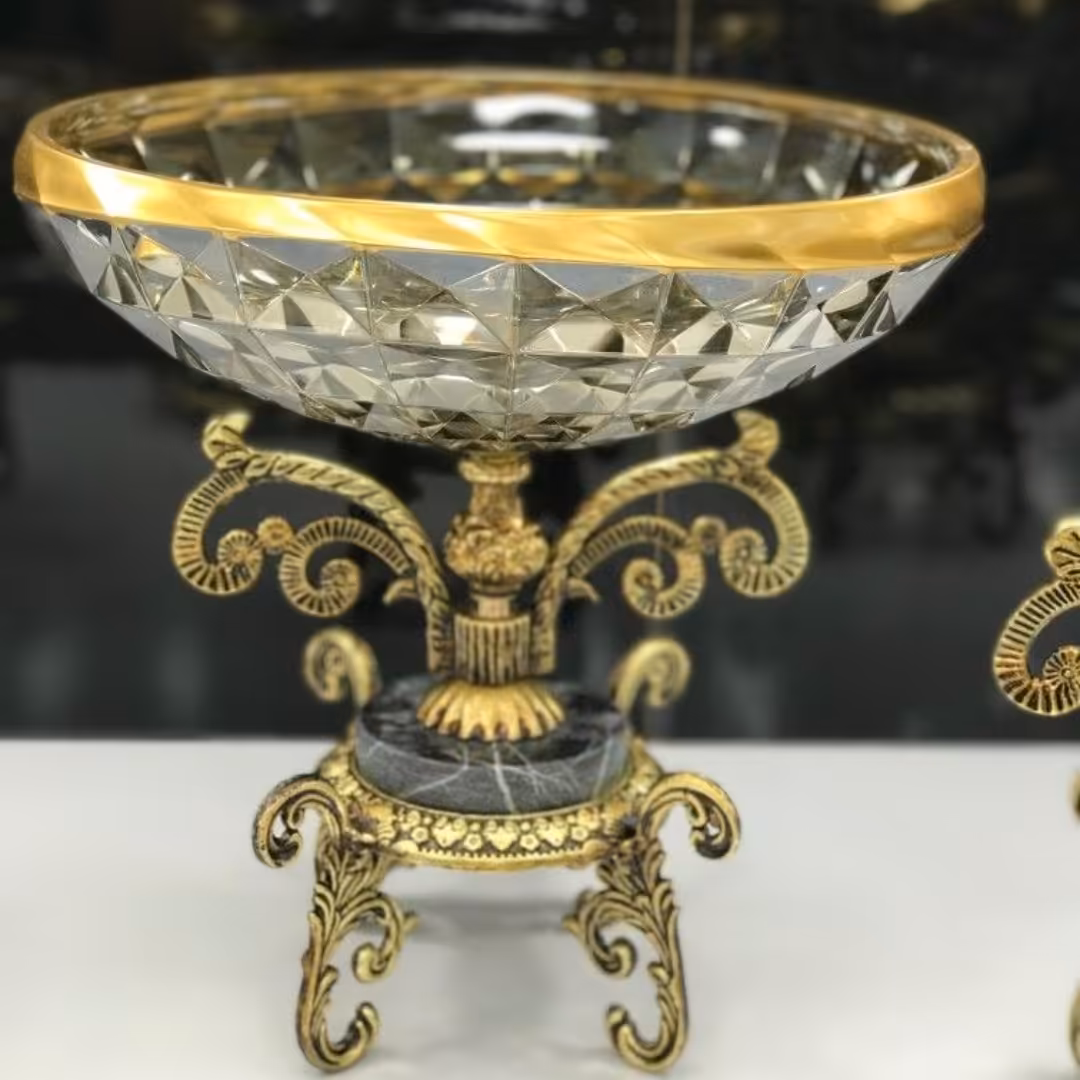 سرویس پذیرایی کریستال 12 نفره شامپاین لب طلا آکوآمارین 