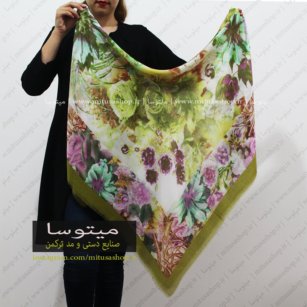 روسری ترکمن نخ ترک زیتونی