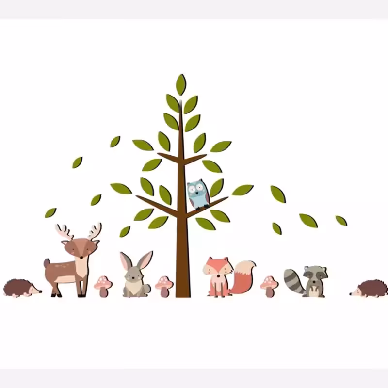 استیکر چوبی دیواری حیوانات جنگل