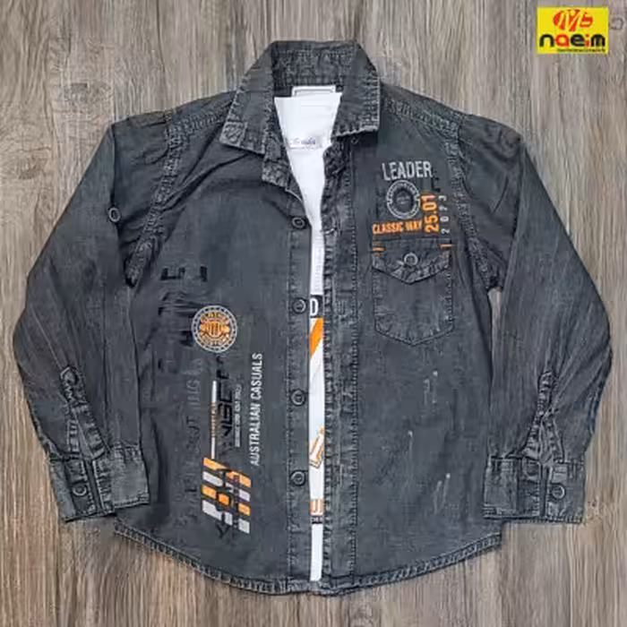 ست دو تیکه لی کاغذی اسپرت پیراهن دکمه دار و تیشرت تک سایز 45 سنین3تا5