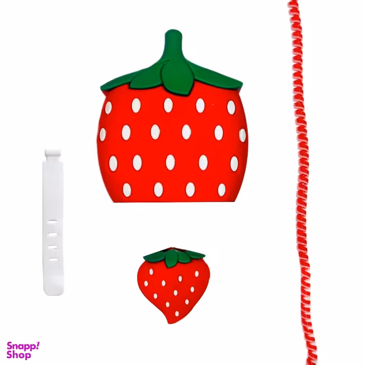 محافظ کابل و شارژر دیواری مدل توت فرنگی کد 69 مجموعه 4 عددی